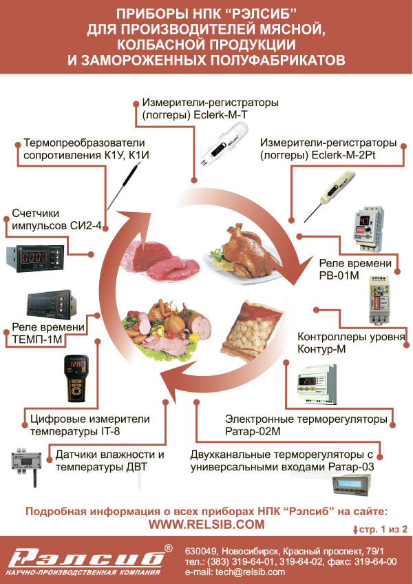 Листовка Приборы и датчики для производства мясных, колбасных изделий и замороженных полуфабрикатов