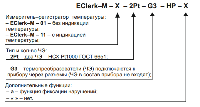 Схема обозначения при заказе регистратора температуры для рефрижераторов